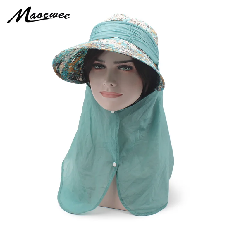Women Sun Hat Summer UV Protection Face Neck Flower Hats Super Wide