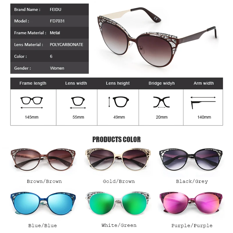 FEIDU кошачий глаз солнцезащитные очки женские брендовые дизайнерские винтажные пустая металлическая рамка высокого качества солнцезащитные очки винтажные Oculos Feminino+ коробка