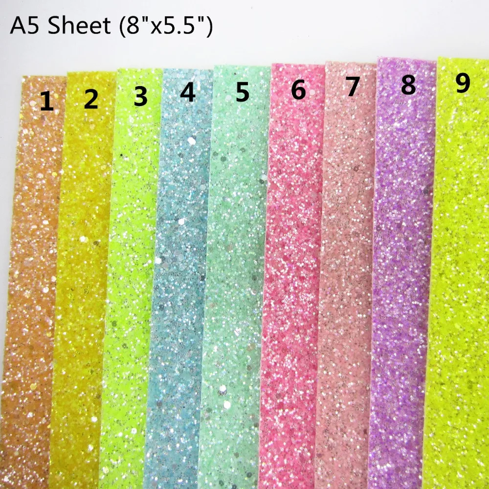 

A5 sheet 8" x 5.5" chunky glitter leather wiht same color back Faux leather For craft & Sewing & bow DIY F0276