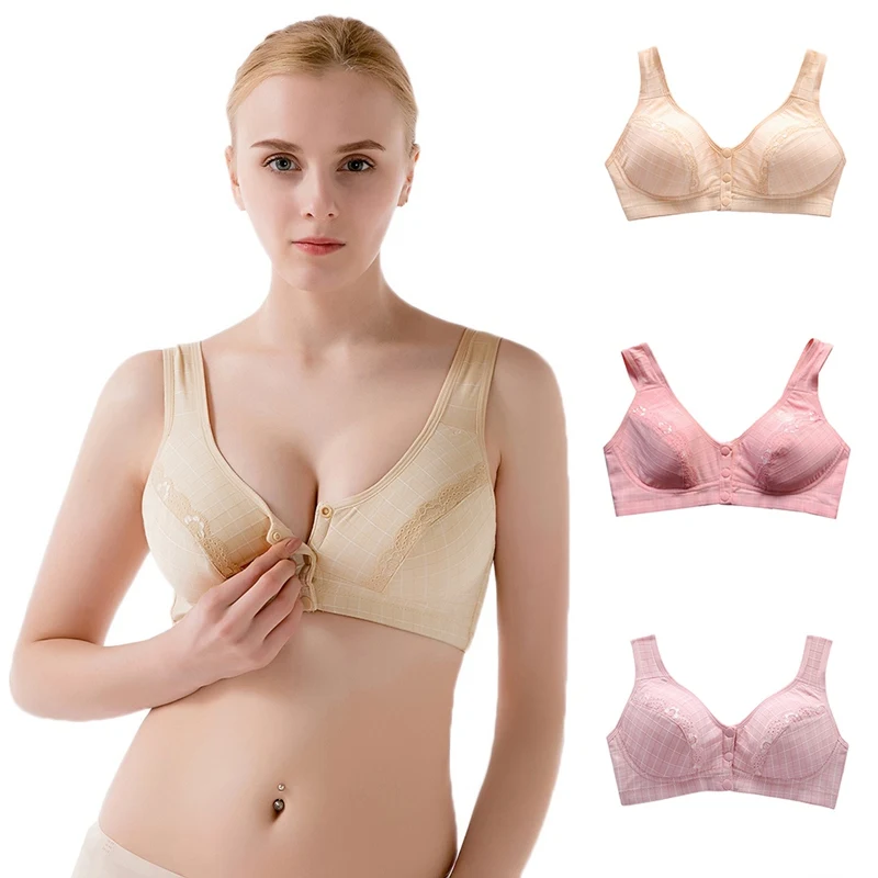 

Middle-aged Mother Plus Size Lace Bra Wireless Cotton Bra 80-95 B C Cup Comfy Air Permeability Absorb Sweat Bra Top 2019