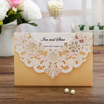 

1pcs New Arrival Horizontal Laser Cut Wedding Invitation with Gold Hollow Flora,Printable,CW17001