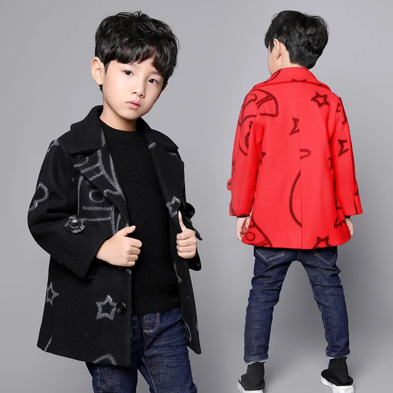 Новинка осени Детская одежда для мальчиков, шерстяная куртка Корейская одежда с пересованными лентами для девочек, шерстяное пальто для детей с рисунком пятиконечной звезды 18M03