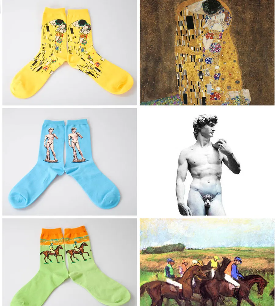 Мужские хлопковые ретро классические всемирно известные носки с масляными рисунками Мона Лиза звездное небо топ модные художественные носки Us9-13(5 пар/лот