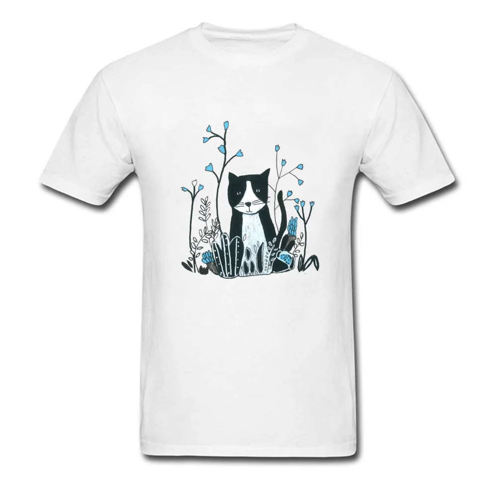 Tees Flower Cat Summer Funny Camisa Short Sleeve Pure Cotton O-Neck Men's Top T-shirts Camisa Tops Tees Top Quality Flower Cat white