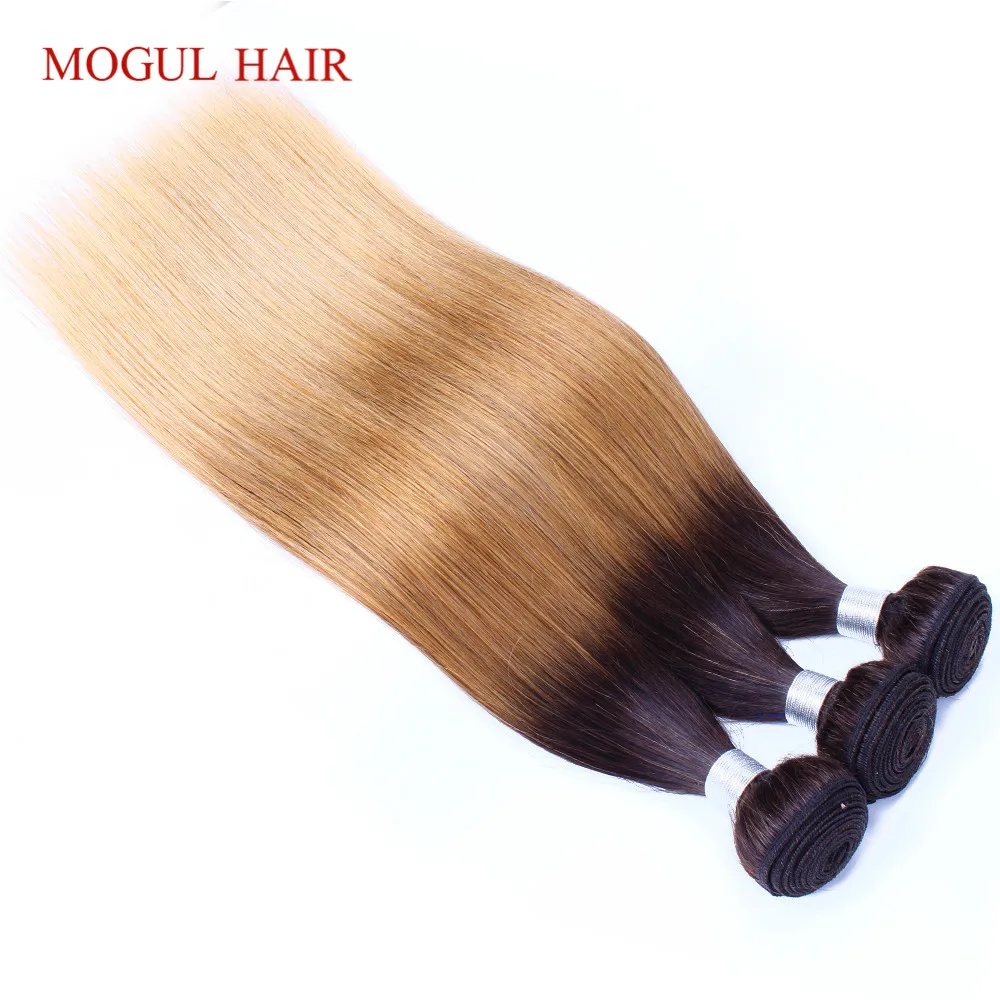 MOGUL волос индийский натуральные волосы Ombre прямые волосы Weave Связки 2/3 Связки три тона T 4 30 27 мёд блондинка remy химическое наращивание волос