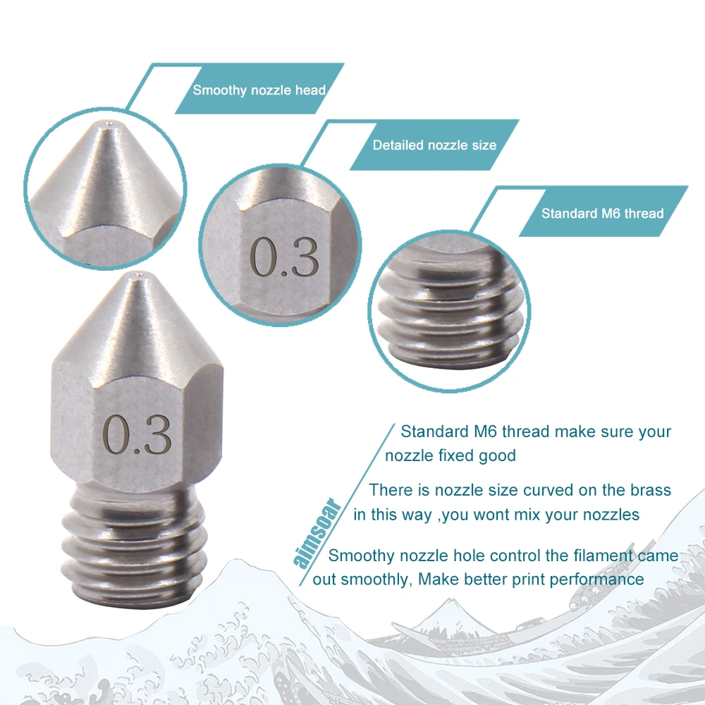 Mk8 сопло из нержавеющей стали для 3D-принтера 0,2 мм 0,3 мм 0,4 мм 0,5 мм 3d сопло для нити 1,75 мм