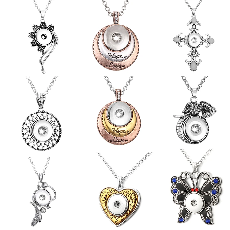 

XH1953 crystal cross flower LOVE HOPE Elephant 18mm snap button jewelry Sweater chain necklace & pendants DIY