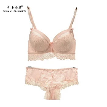 

QYSZ Europe and America Style Underwire Triangle Bra and Briefs Set Girls Lace Moulded Bra Sets Thick Bottom Push Up Bra Suit