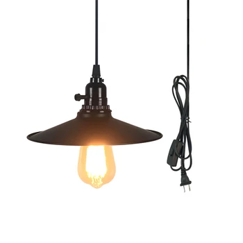 

Industrial Pendant Light With EU Plug In Cord Vintage Design Black Hanging Lighting Fixture for Bedroom Over Island Kitchen