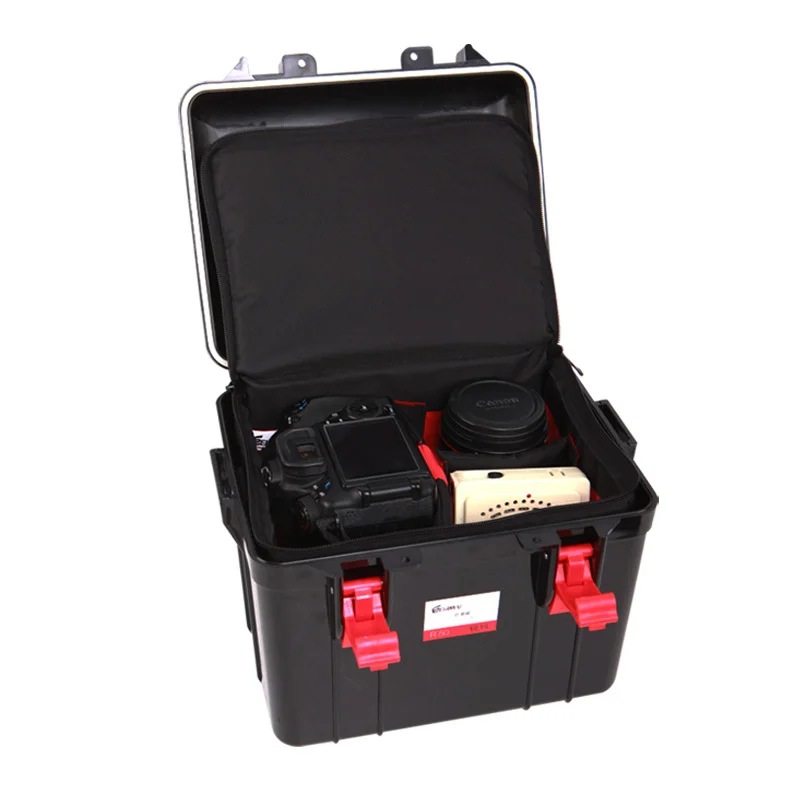 Black Hard Waterproof Plastic Case With Handle Dry Box For Camera
