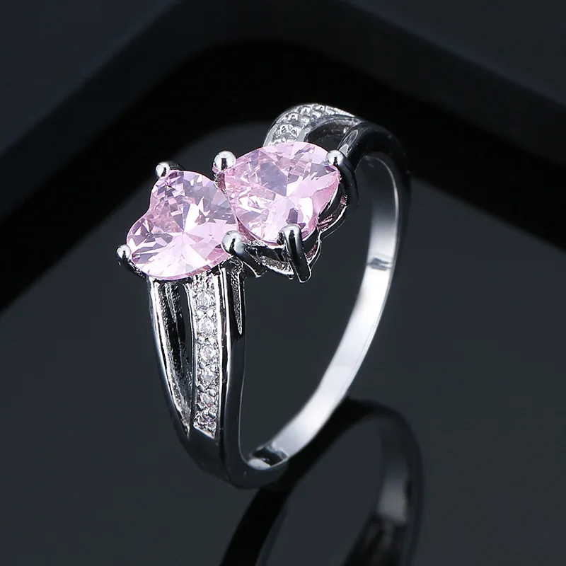 Классические розовые кристаллы двух сердец с фианитами ААА австрийский Rhinstone