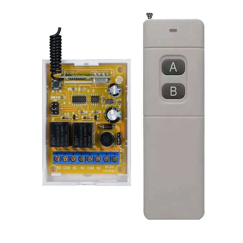 

DC 12V 10A 2CH RF Wireless Remote Control Switch System 3000M Transmitter + DC 24V Receiver WithLearning Button 315Mhz 433MHZ