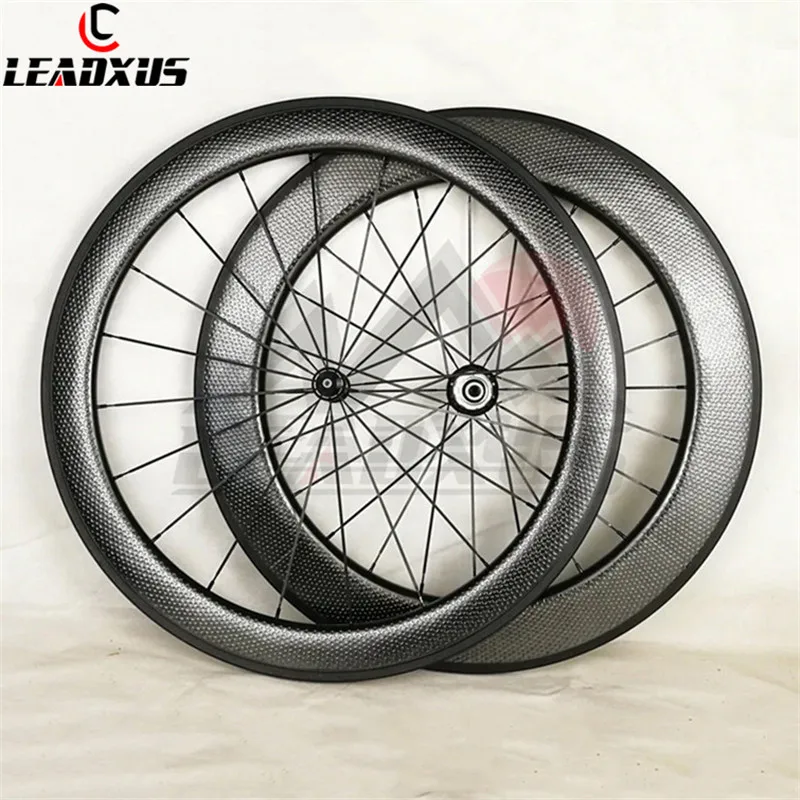 

LEADXUS Full Carbon T700 700C Road carbon wheels 45mm+80mm dimple surface clincher tubular bike wheel, bicycle wheelset