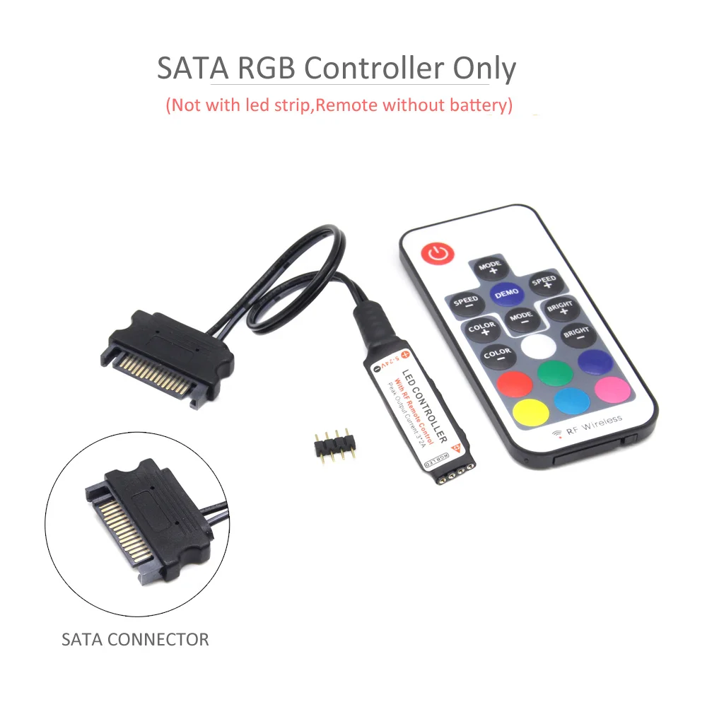RGB LED Controller 12V SATA RF Wireless Remote Control SATA Large 4Pin RGB LED Strip Controller for PC Computer Case Lighting