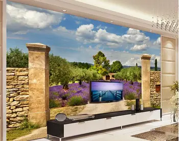 

3d room wallpaper custom mural non-woven wall sticker 3 d Lavender flower sea street painting photo 3d wall murals wallpaper