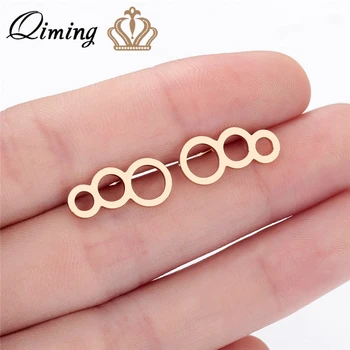 

QIMING Stainless Steel Triple Tube Studs Earring Female Women Small Round Circle Climbers Handmade Earrings Girls Jewelry Bronic