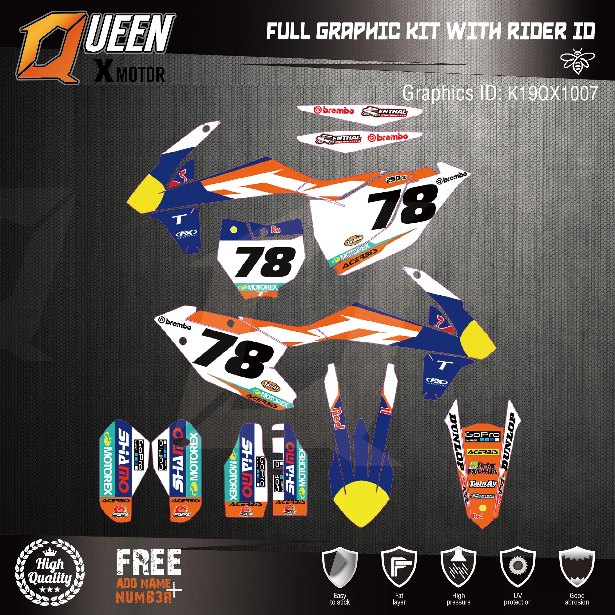 

Queen-X Custom Team Graphics Backgrounds Decals 3M Stickers Kit For KTM EXC 2017-2019 SX-F 2016-2018 007