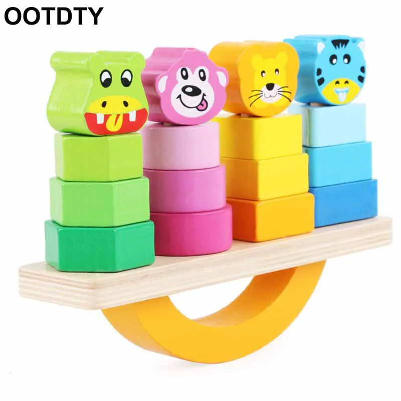 

Wooden Animal Cartoon Balance Beam Game Toy Stacking Geometric Block Tower Kids Educational Puzzle Toys