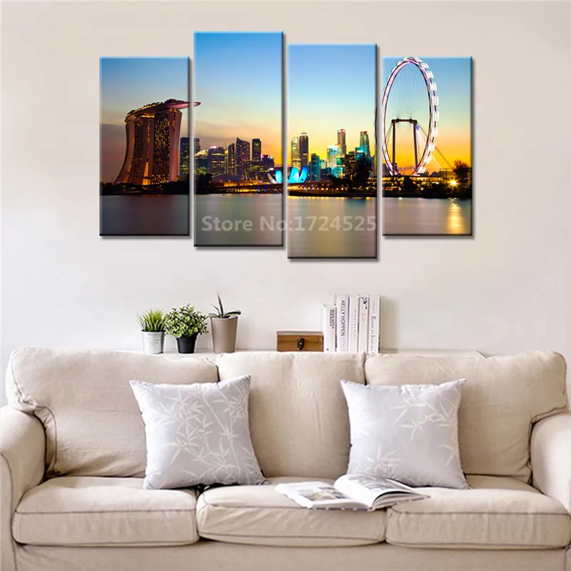 4-Panel-Canvas-Art-Ferris-Wheel-Landscape-Canvas-City-Nightscape-Modern-Wall-Picture-for-Living-Room