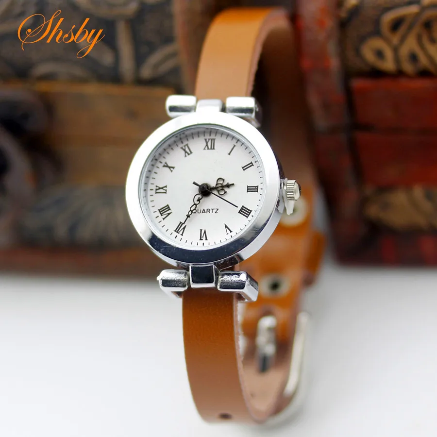 shsby New fashion hot selling Genuine leather female silver font b watch b font ROMA vintage