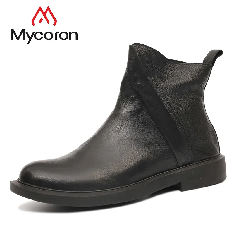 

MYCORON New Men Chelsea Boots Fashion Ankle Shoes Men Male Brand Leather Luxury Brand Slip Ons Motorcycle Bota Masculina