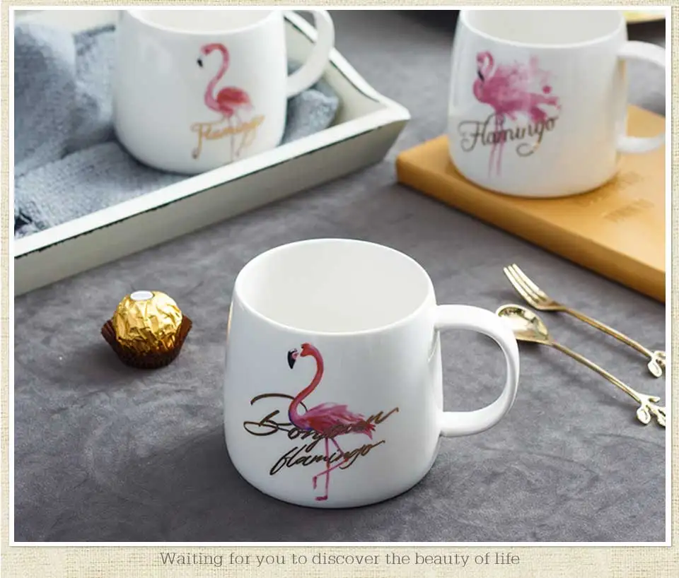 Ceramic Coffee Mug Pink FlamingoCactus Travel Coffee  Cups And Mugs For MilkTeaDrinkWater Creative Porcelain Gifts           (2)