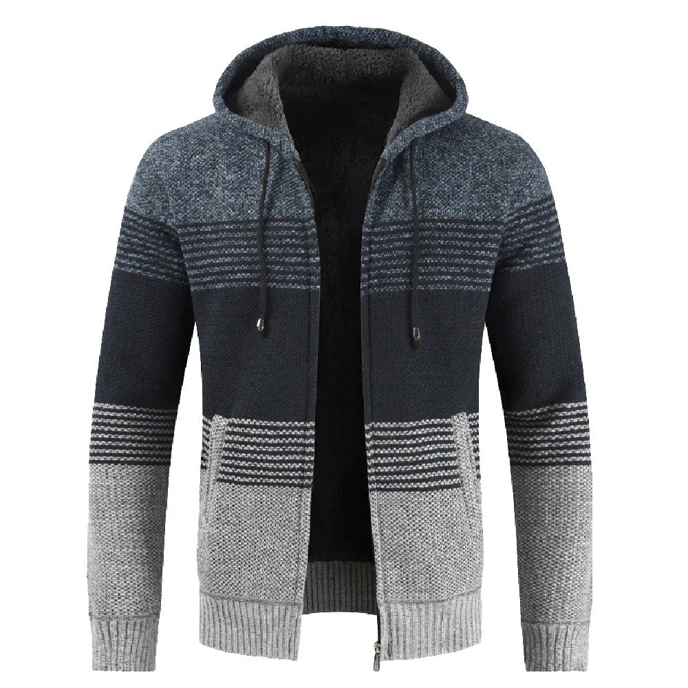 Jacket Men Knit Cardigan Long Sleeve Hooded Outerwear
