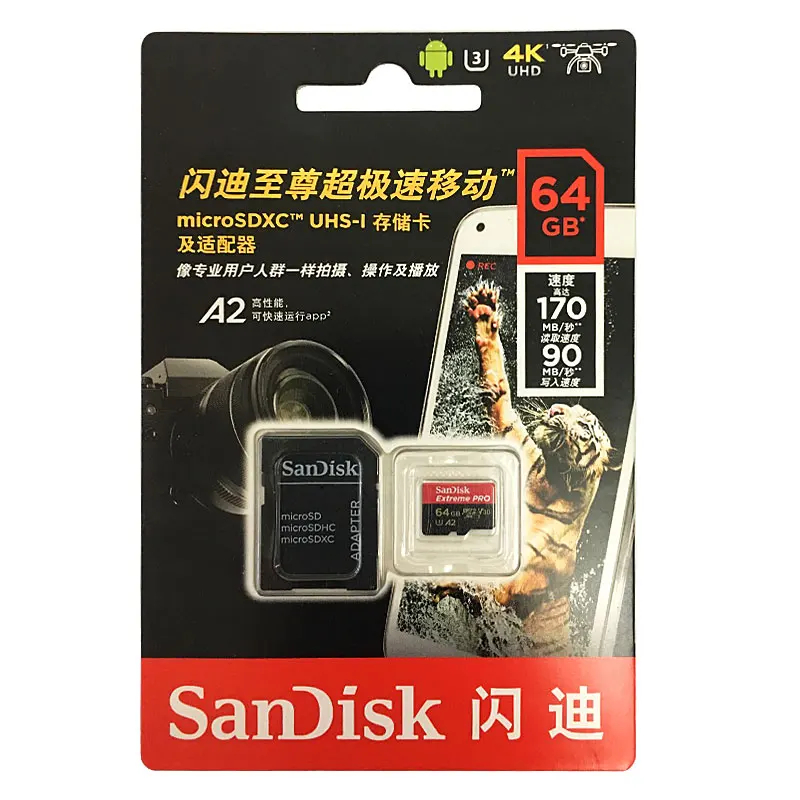 Карта памяти SanDisk Extreme PRO microsd, 256 ГБ, UHS-I, 128 ГБ, micro SD карта, 64 ГБ, TF карта, 170 МБ/с./с, класс 10, U3, V30, A2, картао-де-Мемория