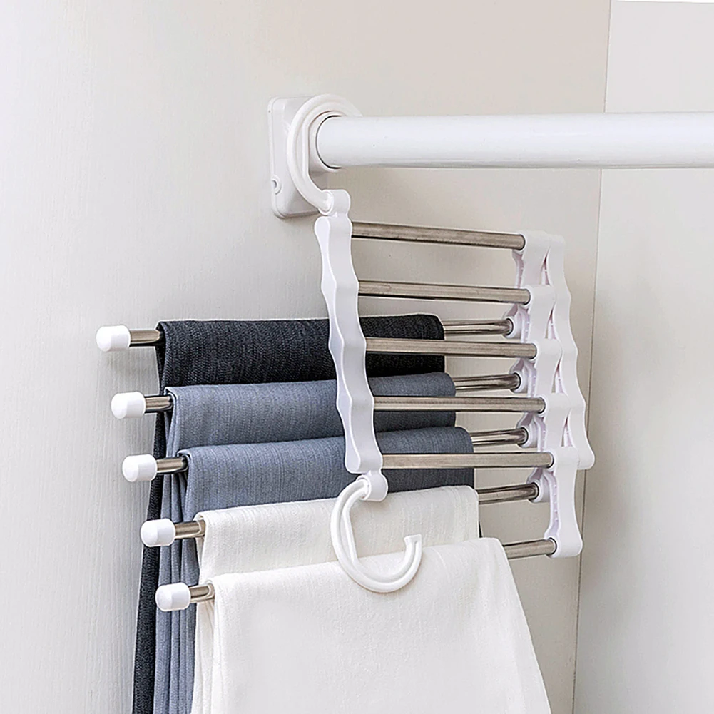 

5 in 1 Stainless Steel Multifunction Retractable Pants Rack Trouser Hanger Portable lothing Storage Organization Drying Hanger