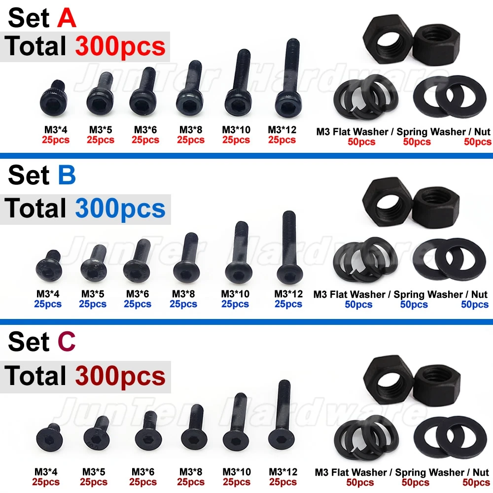 6pcs Metric M3x8mm Black 10.9 Alloy Steel Button Head Hex Socket Cap Screw Bolt