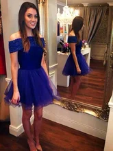 Robe De Cocktail Ballkleider Boot-ausschnitt Open Back Mini Mädchen Prom Party Rock Short Royal Blue Prom Kleider Mit Ärmeln Benutzerdefinierte