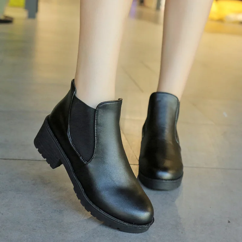 

New Hot Style Fashion Women Boots Round Head Thick Bottom Pu Leather Waterproof Woman Martin Boots Ankle Spring/autumn