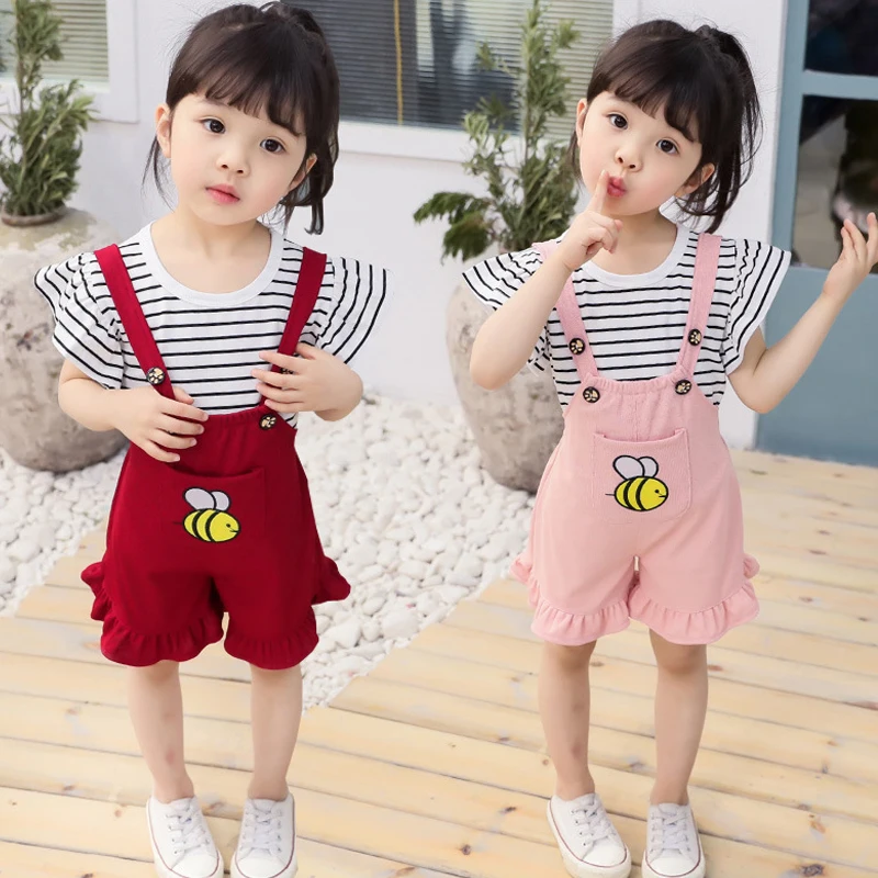 

Children wear girls summer clothes children bee figure wide leg pants fashion suit shorts Bib pants Beautiful clothes two-piece
