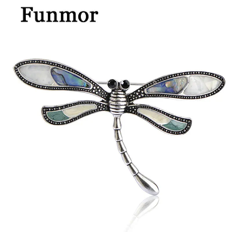 

Abalone Shell Dragonfly Shape Brooches Woman Kids Bag Clothes Accessories Antique Silver Color Insect Metal Badge Pins Broche
