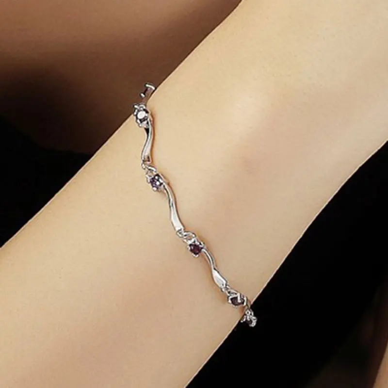 Модный женский браслет с кубическим цирконием и кристаллами, новейший подарок для любви, винтажный посеребренный браслет, браслеты, хорошее ювелирное изделие