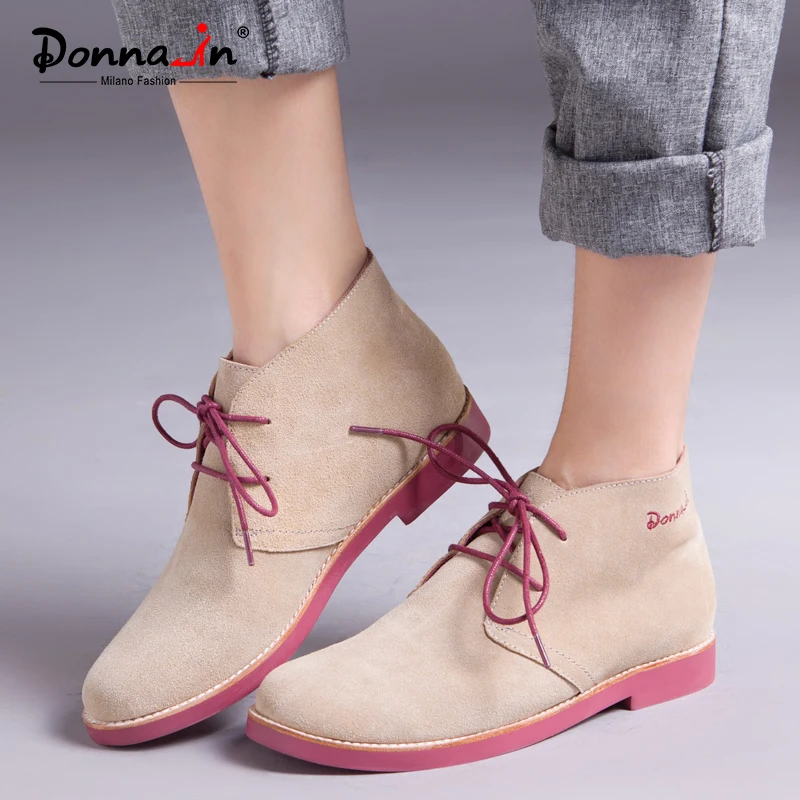 Donna de tobillo botas para mujer botas Martin botas de cuero genuino zapatos planos ocasionales zapatos de mujer de Primavera de 2019 de las señoras más tamaño - 1
