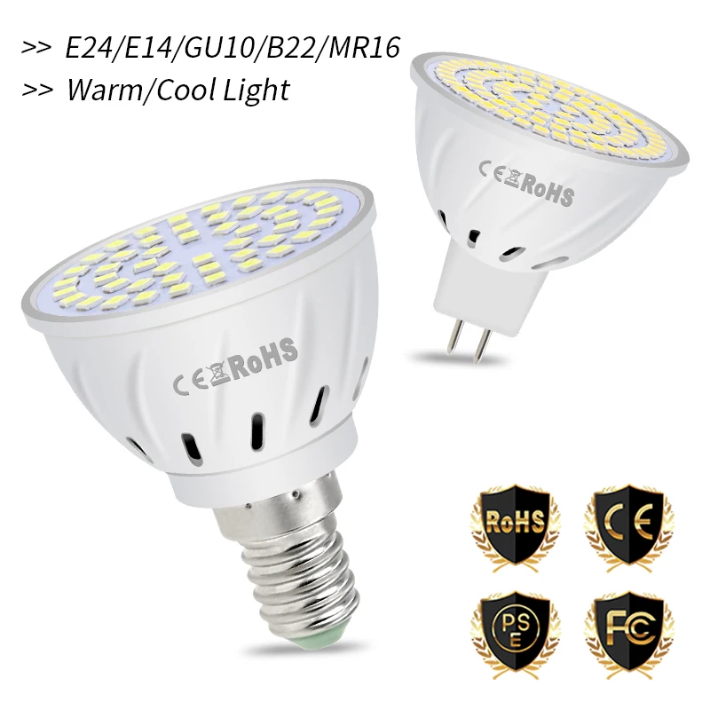 

E27 220V Led Light Bulb GU10 LED Lamp MR16 Spotlight 2835 SMD 48 60 80LEDs for Downlight Table Lamp 5W 7W 9W Energy Saving Ampul
