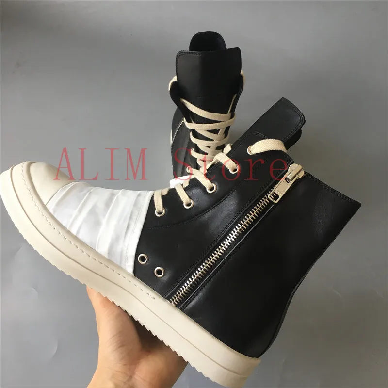 Flat quality cow leather mixed color personality boots fashion handmade zipper lace up high Boots