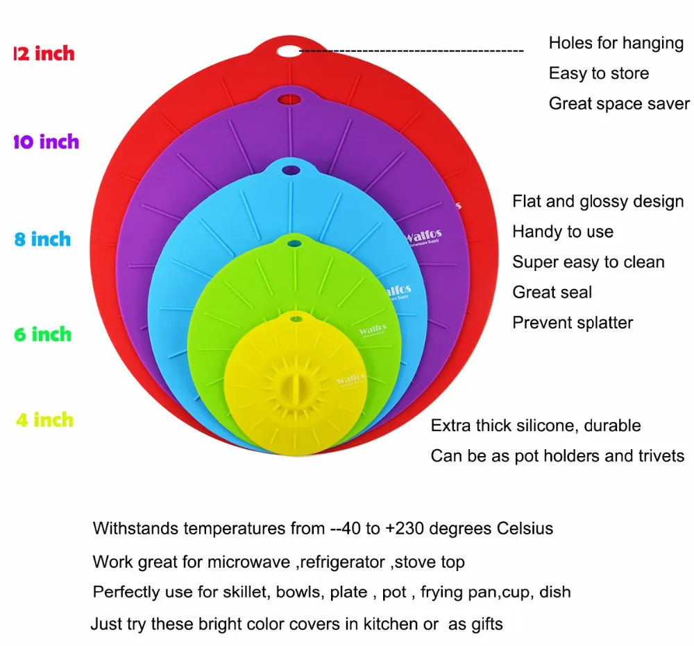 WALFOS as seen on tv набор из 5 силиконовых крышек для приготовления кастрюль крышка миска для микроволновой печи сковорода крышка-силиконовая крышка кастрюли инструменты для приготовления пищи