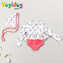 Гриль новая Двойка Плавание костюм Детская Плавание Одежда для девочек Дети с высоким воротом и длинными рукавами купальный костюм Рашгард Цветочный принт Плавание костюм