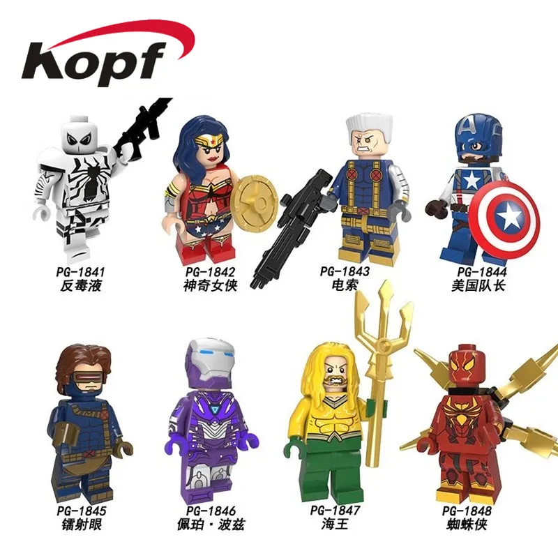 

Building Blocks Super Heroes Anti-Venom Wonder Woman Cable Captain America Cyclops Aquaman Figures For Children Toys PG8209
