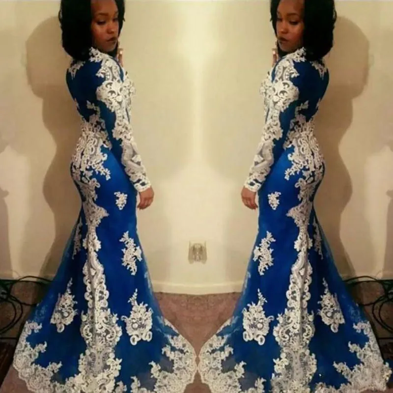 Elegant Long Evening Dresses 2018 Mermaid Off Shoulder with Gold Embroidery Floor Length African Women Blue Formal Prom Evening Gowns169