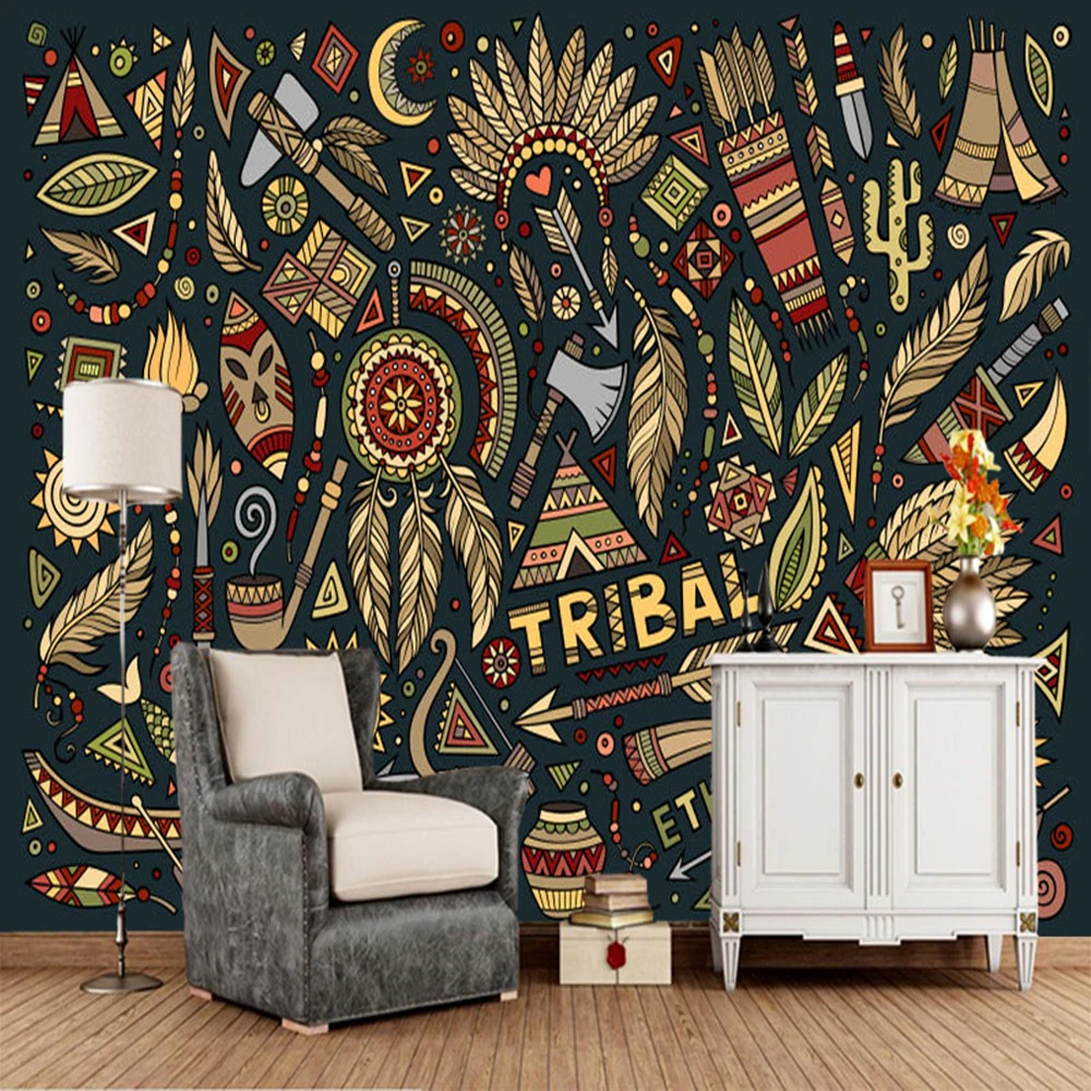 Papel De Parede Indian Style Doodle 3d Wallpaper,living Room Sofa Tv Wall  Bedroom Wall Papers Home Decor Restaurant Bar Mural - Wallpapers -  AliExpress