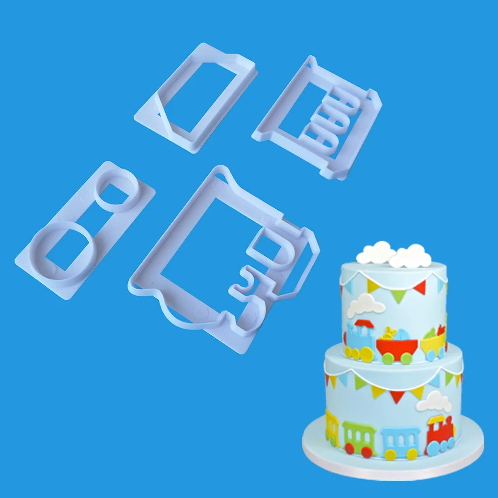 

4pcs/lot Train Shape Fondant Cutter for Cake Decorating Tools Plastic Mold Creative Mold Sugar Craft Mold Cookie Cutting Mould