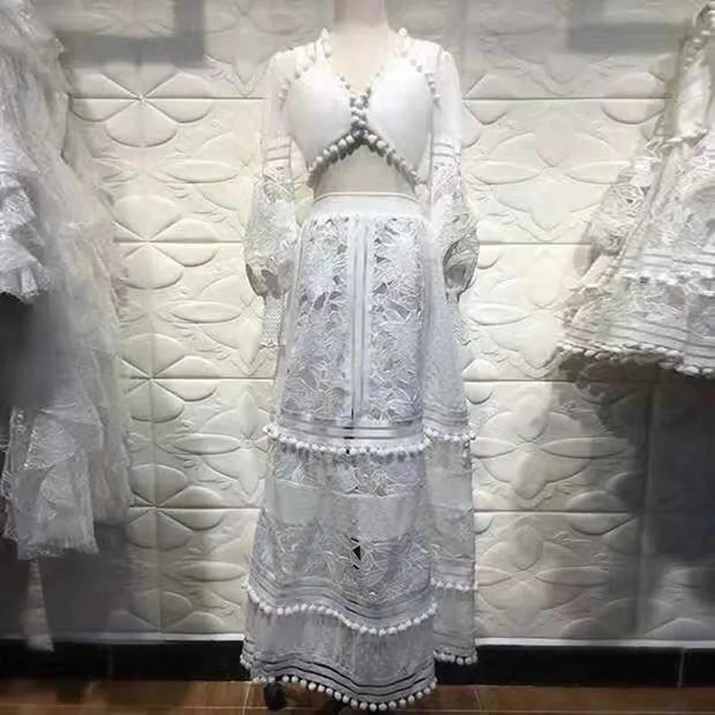 D'hiver Australie L'eau V Creux Pour Femme Black Lanterne Longues Dans cou Et Dentelle À Soluble Coutures Marque Robe Manches white Avec Automne Sexy Marée OIwxr0IqS