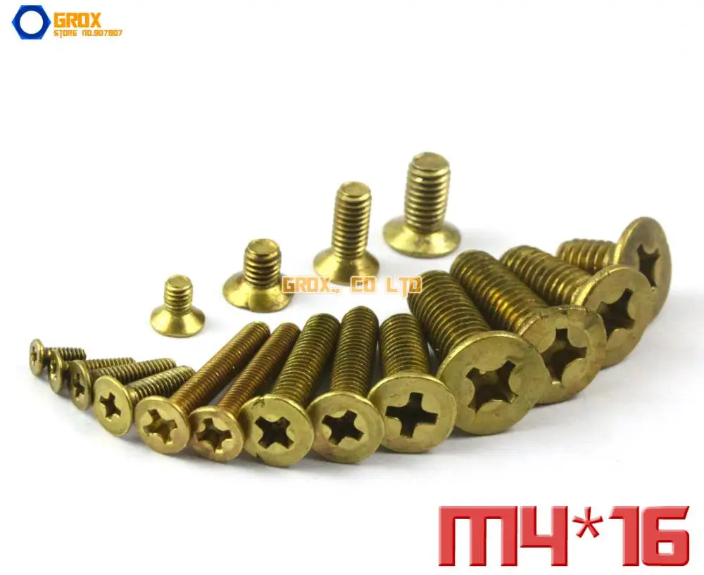 100 Pieces M4 X 16mm Brass Phillips Countersunk Head Machine Screw