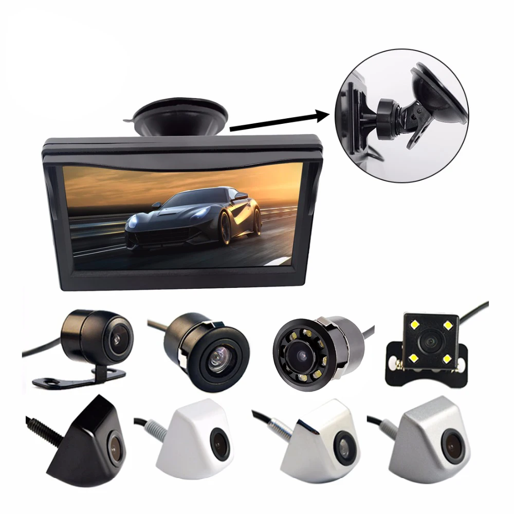 

Viecar 2In1 Car Parking System Kit 5" Sucker Bracket Color Monitor 5 Inch TFT LCD HD Display Screen+ Waterproof Rear View Camera
