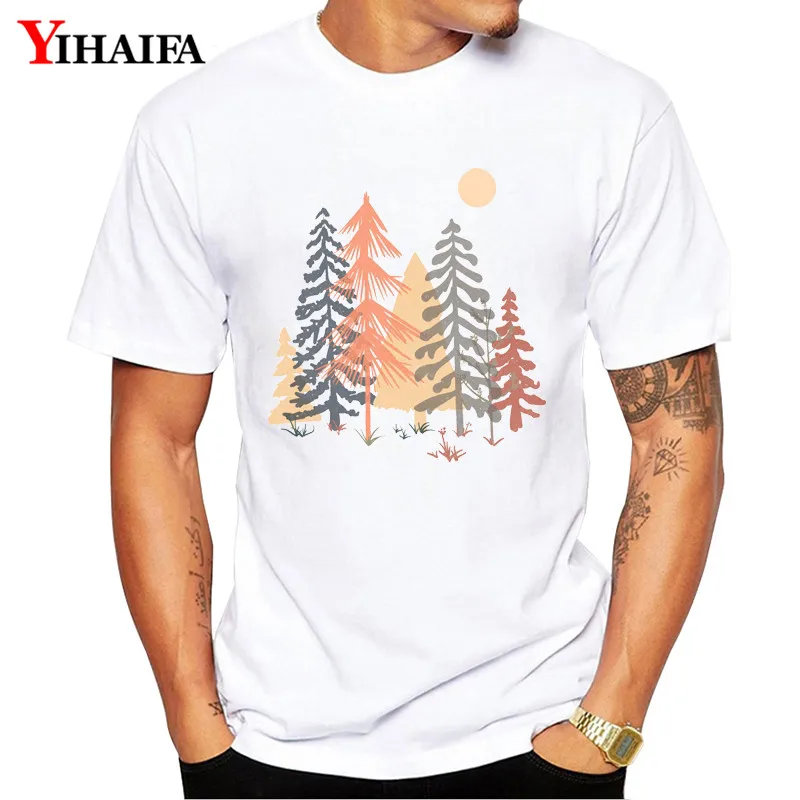 

New Fashion T Shirt Mens Colorful Tree Forest suit gym Print Tees White Tops Design T-shirts Man harajuku Summer Tee
