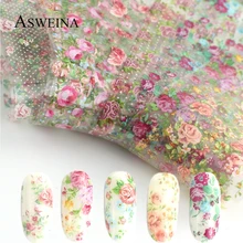 10 шт Голографическая фольга для ногтей, слайдер, набор дизайнов цветов, переводные наклейки для ногтей, цветочные принты, маникюрная наклейка, художественное украшение