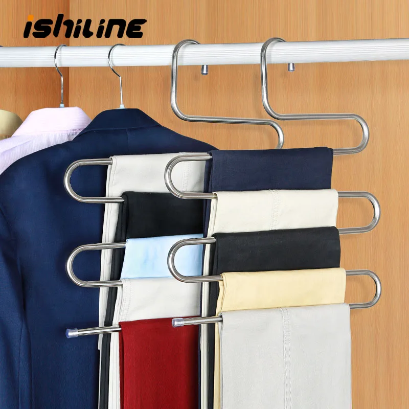 

1pc Stainless Steel Pants Holder Towel Scarf Racks S Shape Trousers Hanger Clothing Wardrobe Storage Organization Drying Hanger